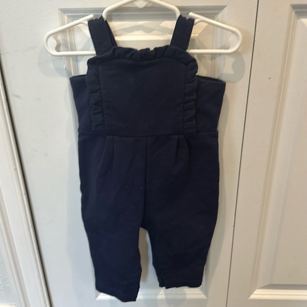 Janie and Jack navy knit overalls
